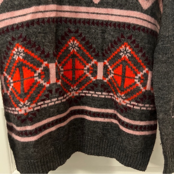 J CREW Abstract Fiar Isle Nordic Sweater M preppy grey red mohair wool blend - Picture 5 of 16